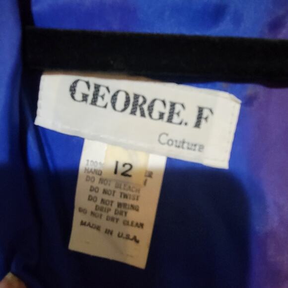 VTG George F Couture Plisse Pleated Fortuny Cobalt Blue Evening Gown Size: 12 - Picture 2 of 13